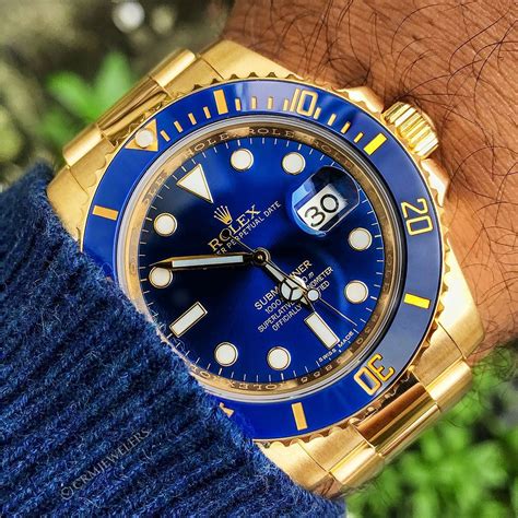 rolex submarine gold blue|rolex gold submariner blue face.